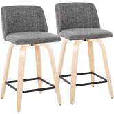 Toriano 24" Swivel Counter Stool in Natural Wood & Grey Noise Fabric with Black Footrest (Set of 2)